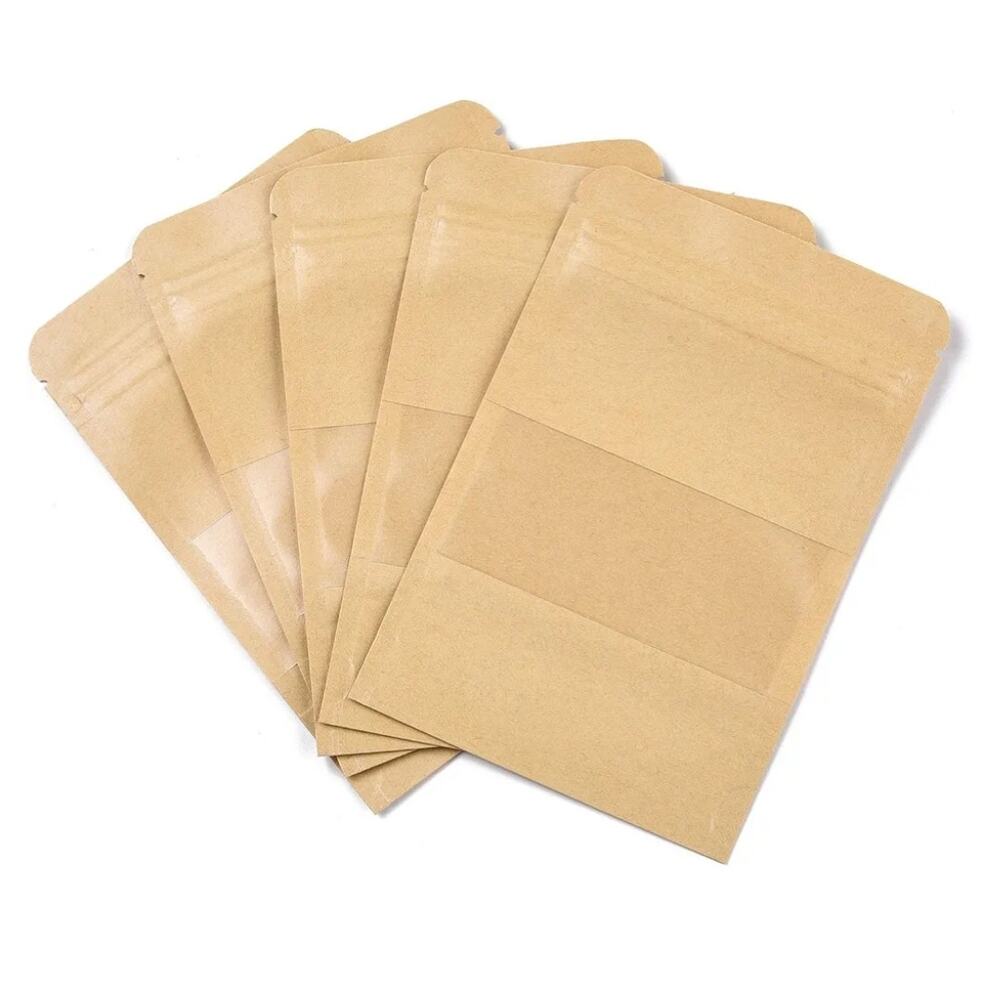 100 Pcs 6"x4" Kraft Bags with Window Clear‎ Front Pouches Stand up Zip Lock